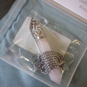 Rose quartz healing crystal pendant necklace 18" stainless steel chain New boxed